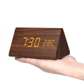 LED Wooden Alarm Clock Digital Desk Clock with Sound Activation Adjustable Brightness Battery or USB Powered for Bedroom