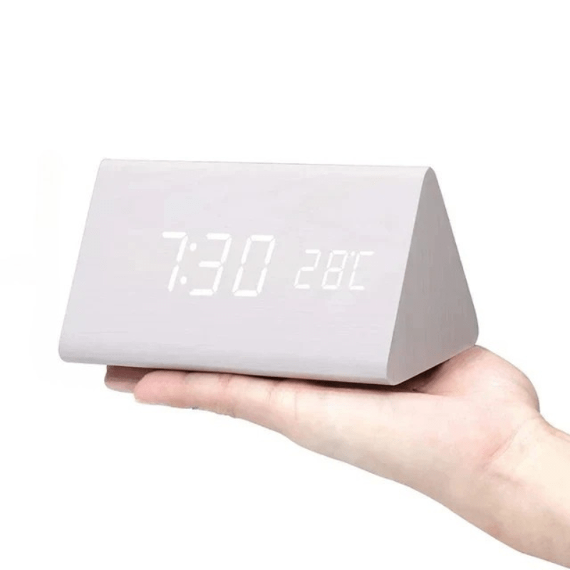 LED Wooden Alarm Clock Digital Desk Clock with Sound Activation Adjustable Brightness Battery or USB Powered for Bedroom