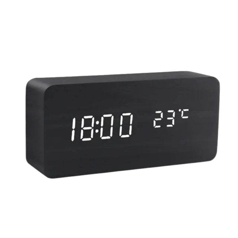 LED Wooden Alarm Clock Digital Desk Clock with Sound Activation Adjustable Brightness Battery or USB Powered for Bedroom
