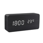LED Wooden Alarm Clock Digital Desk Clock with Sound Activation Adjustable Brightness Battery or USB Powered for Bedroom