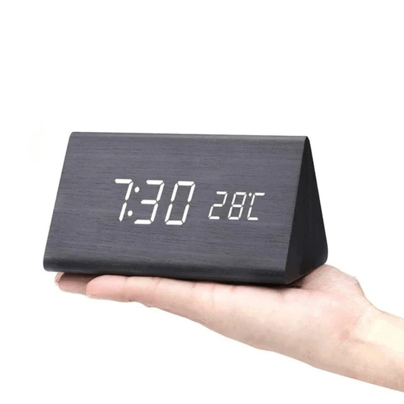 LED Wooden Alarm Clock Digital Desk Clock with Sound Activation Adjustable Brightness Battery or USB Powered for Bedroom