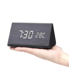 LED Wooden Alarm Clock Digital Desk Clock with Sound Activation Adjustable Brightness Battery or USB Powered for Bedroom