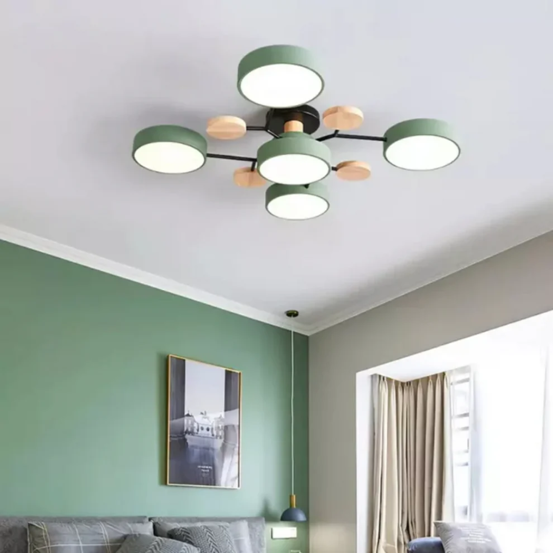 Multi-Head LED Light Ceiling Light with Wood Accents