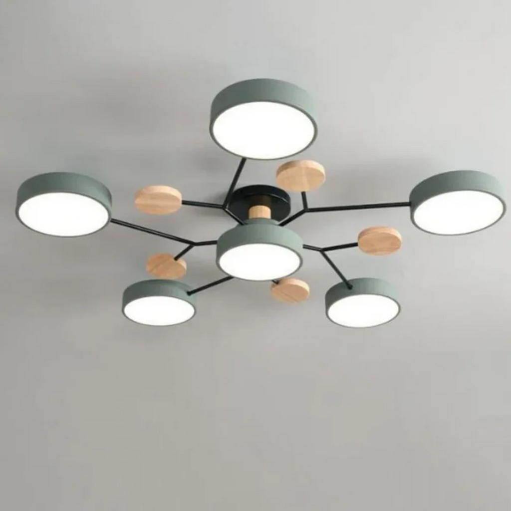 Multi-Head LED Light Ceiling Light with Wood Accents