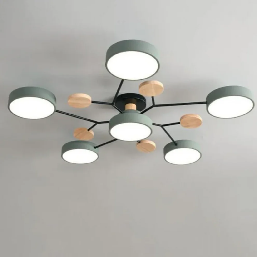 Multi-Head LED Light Ceiling Light with Wood Accents