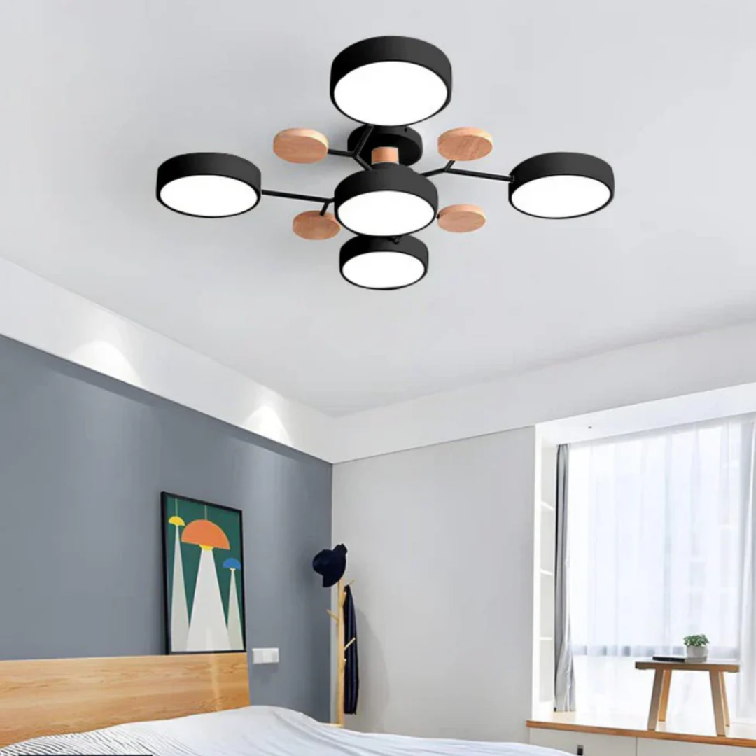 Multi-Head LED Light Ceiling Light with Wood Accents