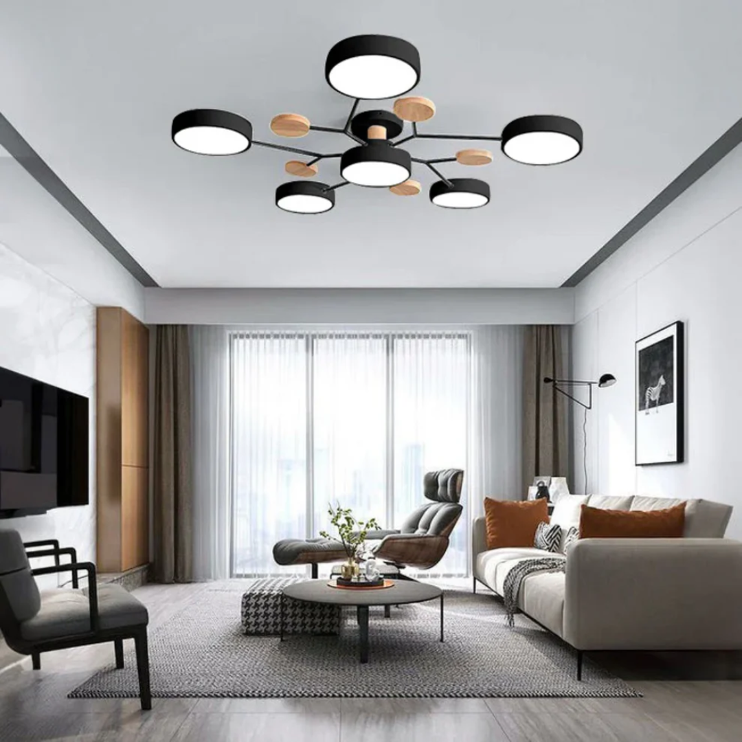 Multi-Head LED Light Ceiling Light with Wood Accents