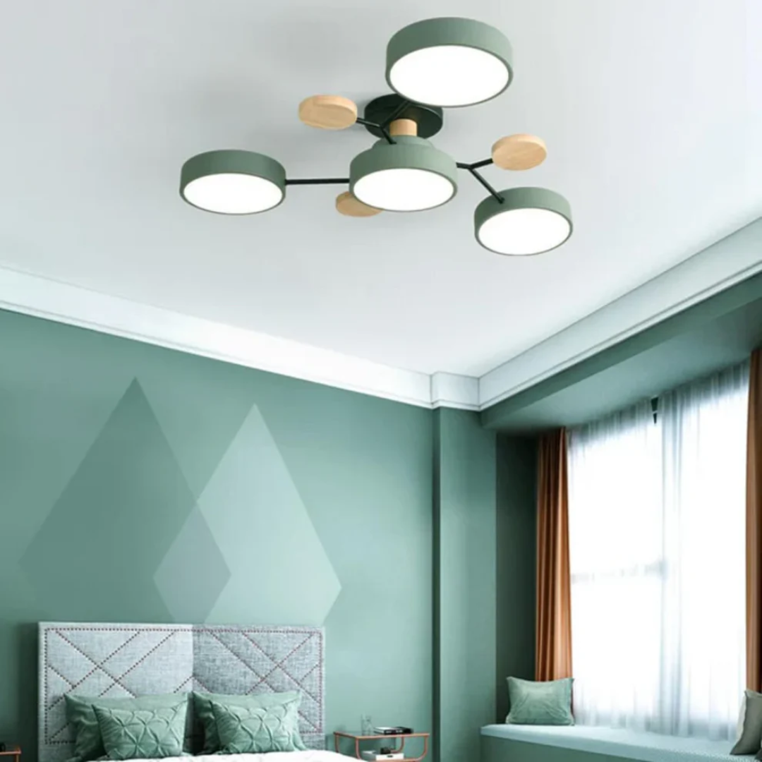 Multi-Head LED Light Ceiling Light with Wood Accents