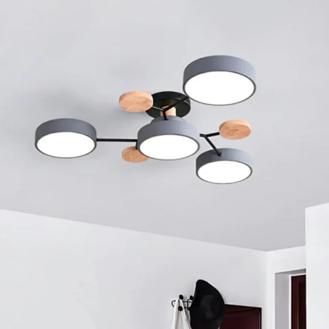 Multi-Head LED Light Ceiling Light with Wood Accents