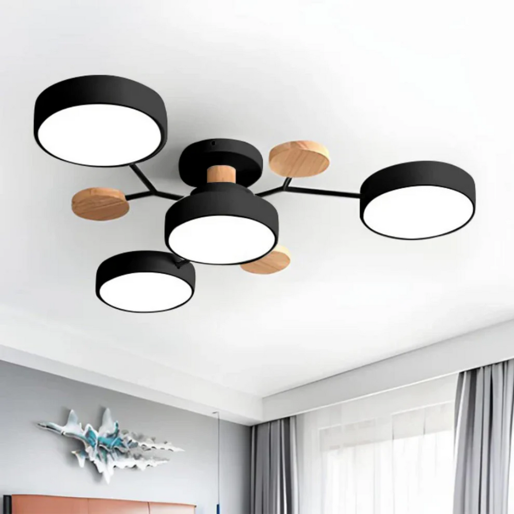 Multi-Head LED Light Ceiling Light with Wood Accents