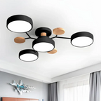 Multi-Head LED Light Ceiling Light with Wood Accents