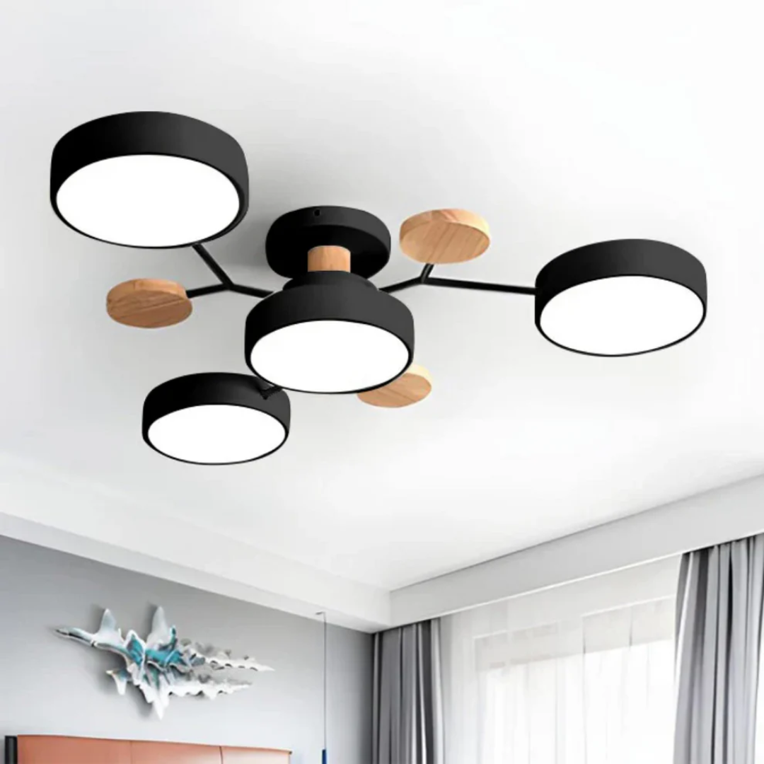 Multi-Head LED Light Ceiling Light with Wood Accents