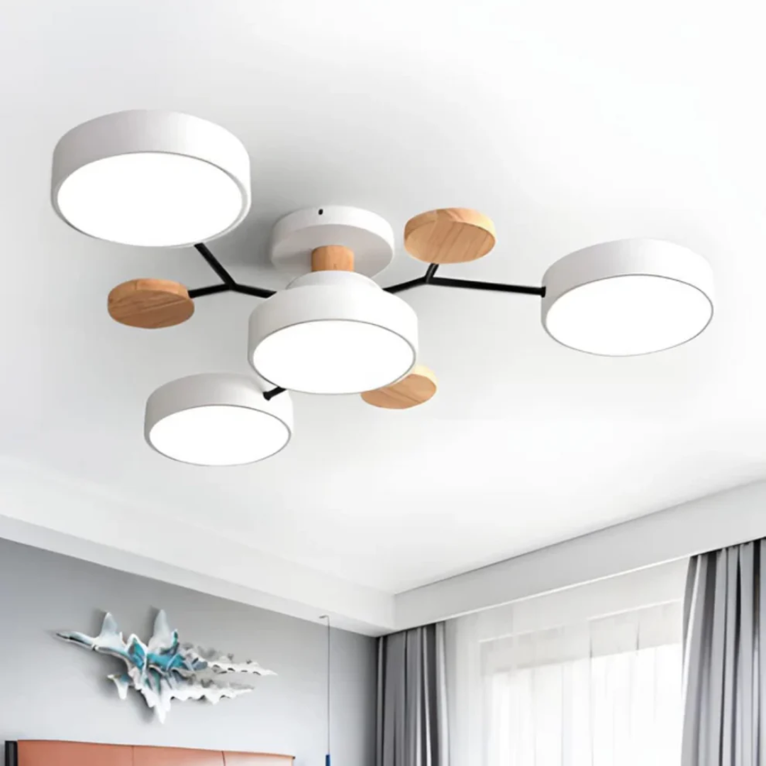 Multi-Head LED Light Ceiling Light with Wood Accents