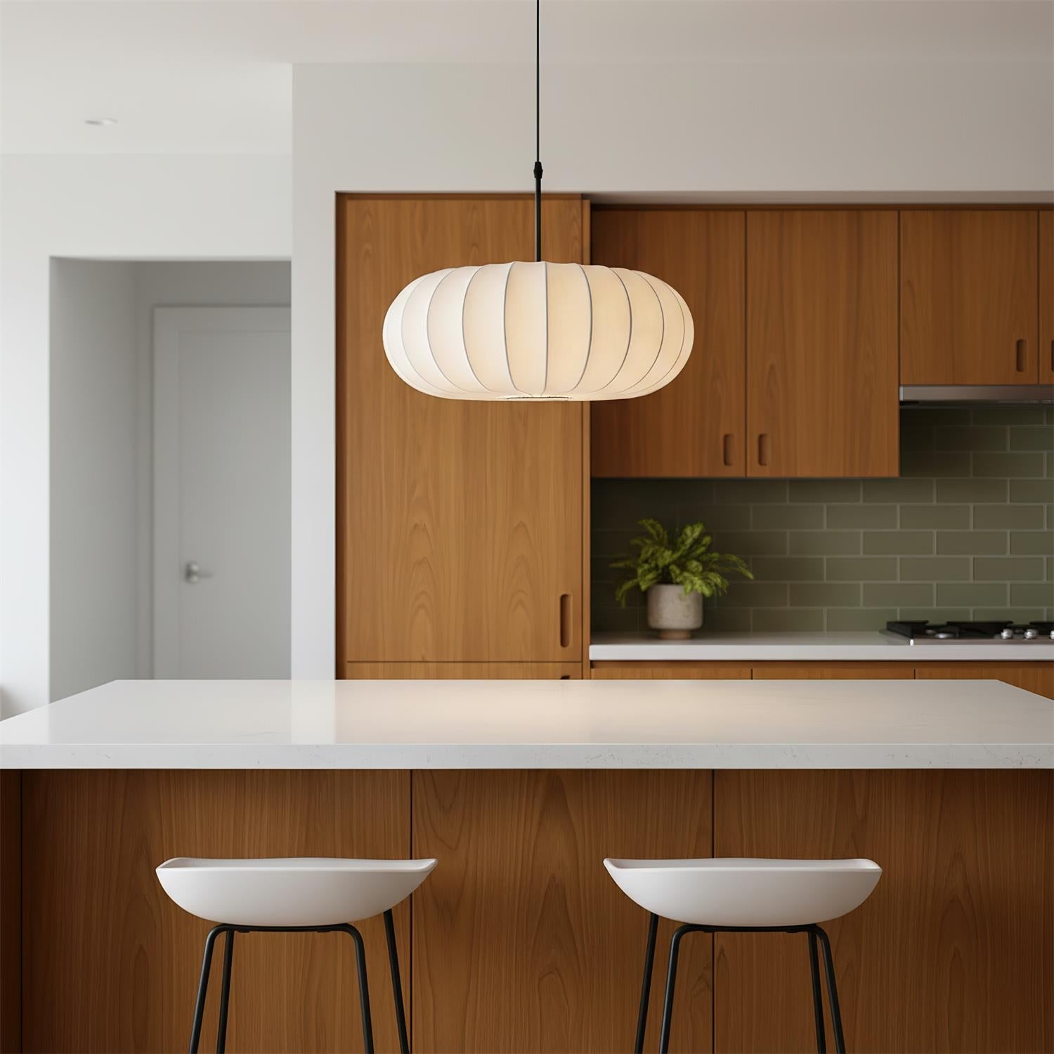Ribbed Oval Pendant Light With Segmented Shade
