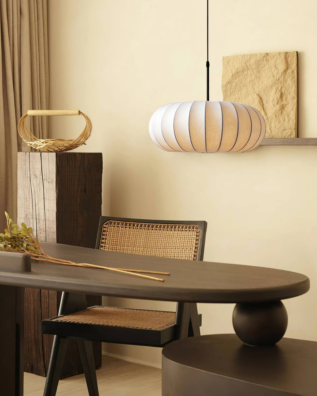 Ribbed Oval Pendant Light With Segmented Shade