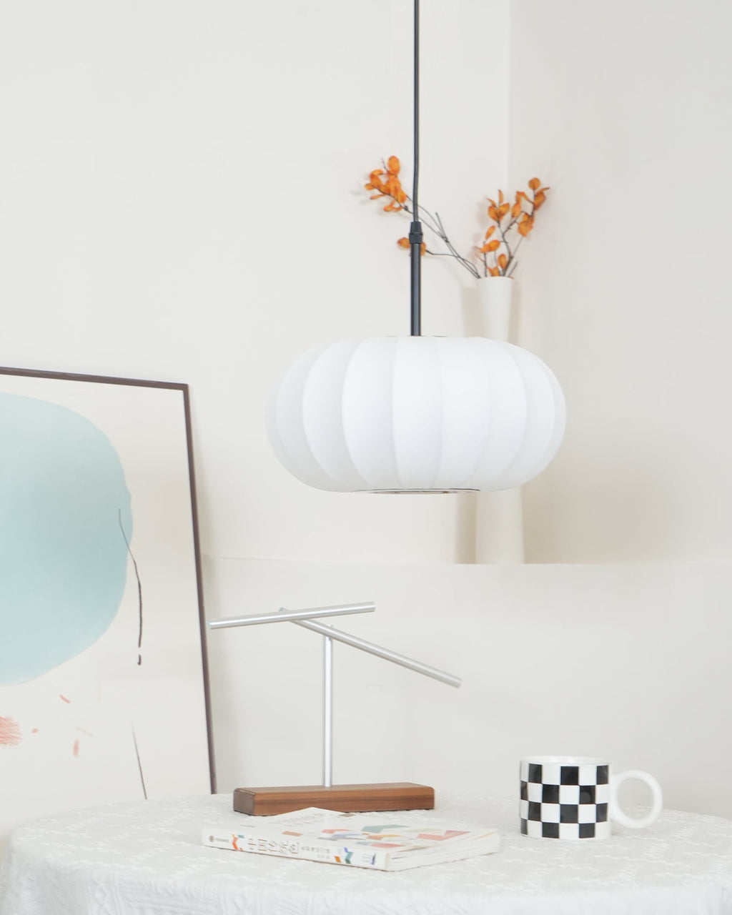Ribbed Oval Pendant Light With Segmented Shade