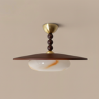 Wood And Glass Semi Flush Ceiling Light With Brass Fitting