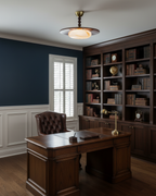 Wood And Glass Semi Flush Ceiling Light With Brass Fitting