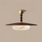 Wood And Glass Semi Flush Ceiling Light With Brass Fitting