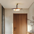 Wood And Glass Semi Flush Ceiling Light With Brass Fitting