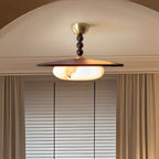 Wood And Glass Semi Flush Ceiling Light With Brass Fitting