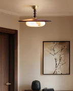 Wood And Glass Semi Flush Ceiling Light With Brass Fitting
