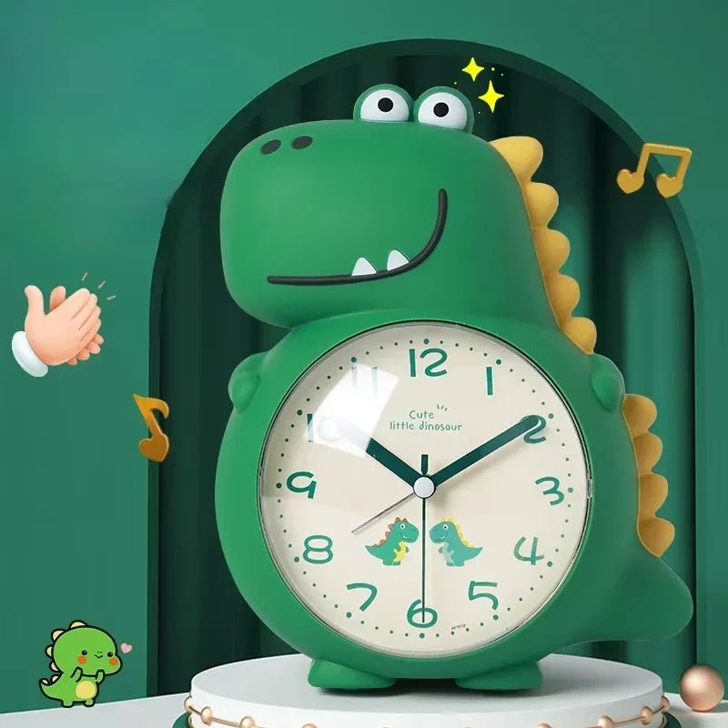 Dinosaur Alarm Clock for Kids Silent Non-Ticking Children's Bedside Clock with Gentle Wake-Up Light and Selectable Alarm Sounds Battery Operated