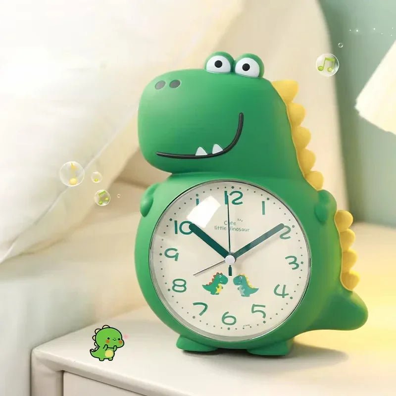 Dinosaur Alarm Clock for Kids Silent Non-Ticking Children's Bedside Clock with Gentle Wake-Up Light and Selectable Alarm Sounds Battery Operated