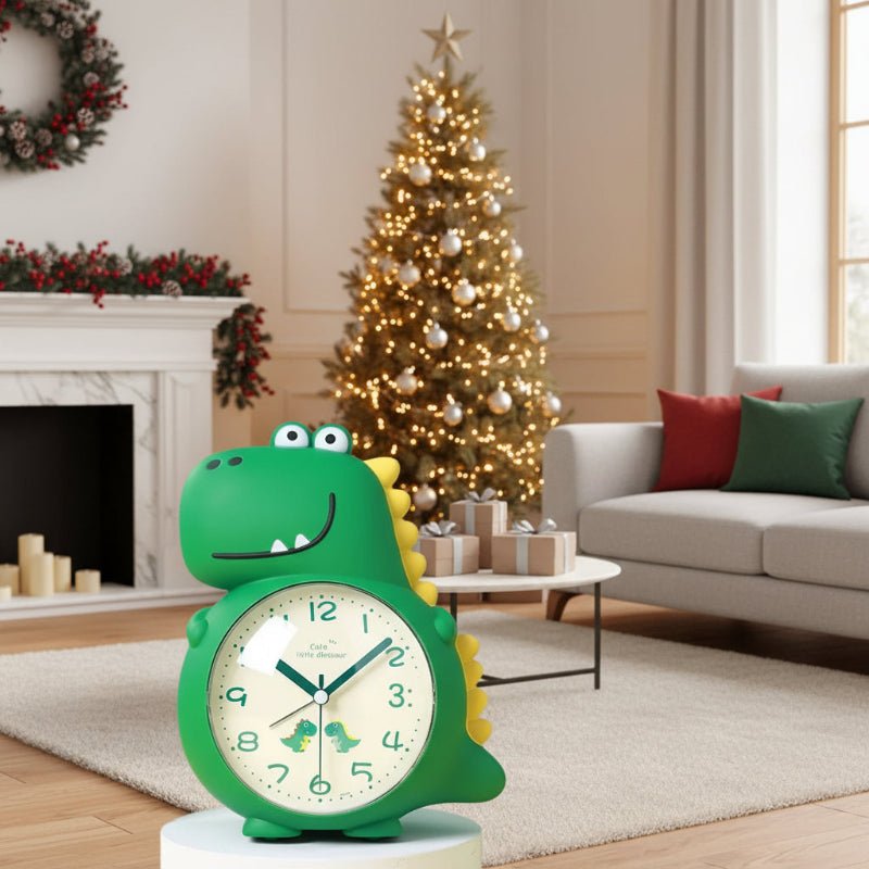 Dinosaur Alarm Clock for Kids Silent Non-Ticking Children's Bedside Clock with Gentle Wake-Up Light and Selectable Alarm Sounds Battery Operated
