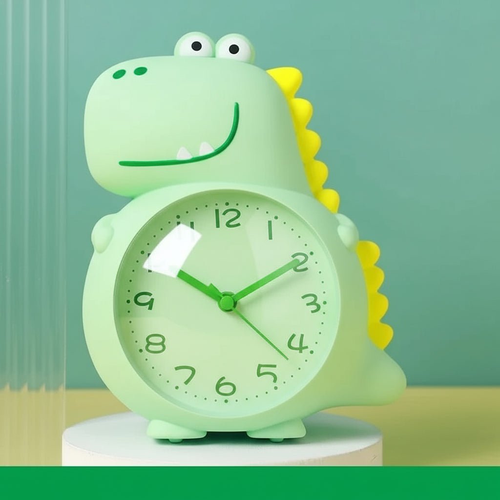 Dinosaur Alarm Clock for Kids Silent Non-Ticking Children's Bedside Clock with Gentle Wake-Up Light and Selectable Alarm Sounds Battery Operated