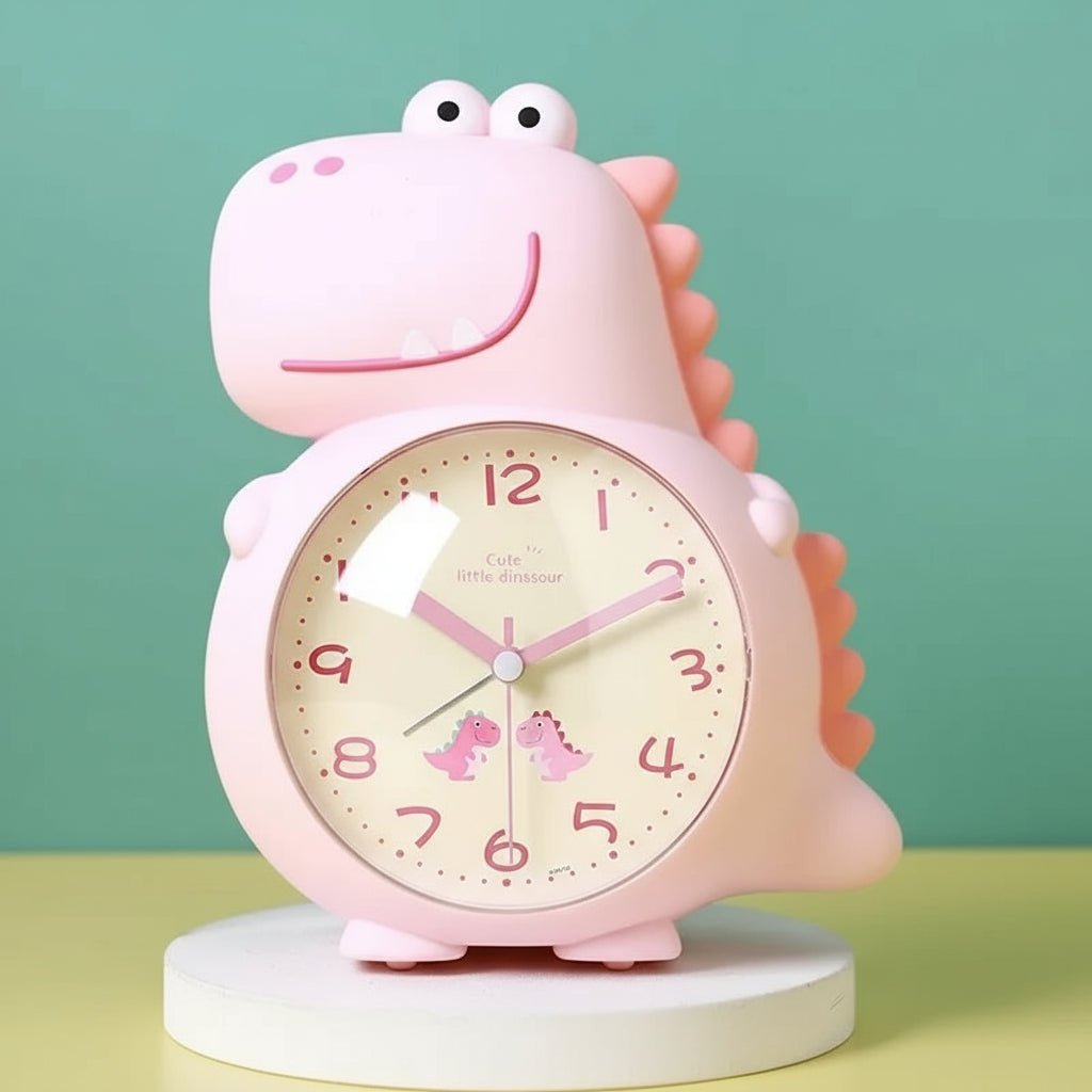 Dinosaur Alarm Clock for Kids Silent Non-Ticking Children's Bedside Clock with Gentle Wake-Up Light and Selectable Alarm Sounds Battery Operated