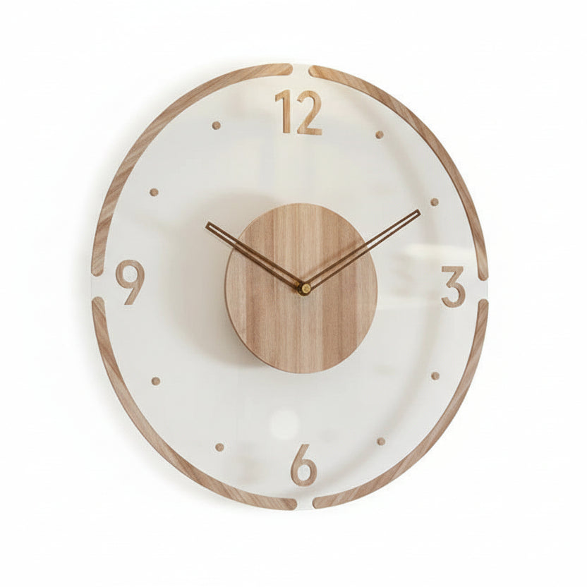 Silent Wooden Wall Clock Minimalist Scandinavian Design with Quiet Quartz Movement for Living Room and Bedroom