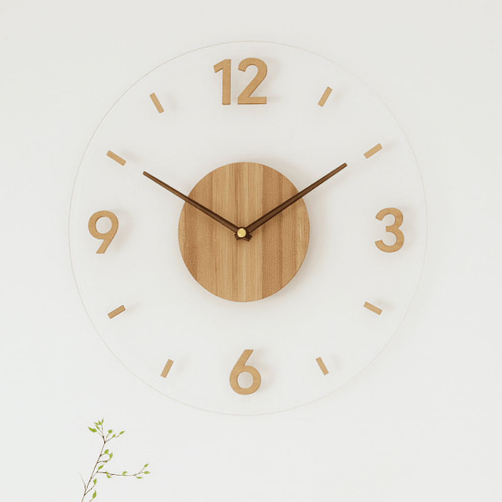 Silent Wooden Wall Clock Minimalist Scandinavian Design with Quiet Quartz Movement for Living Room and Bedroom