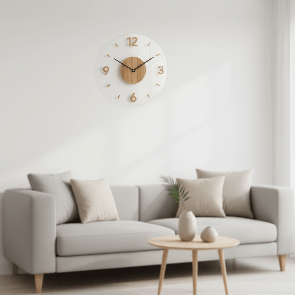 Silent Wooden Wall Clock Minimalist Scandinavian Design with Quiet Quartz Movement for Living Room and Bedroom