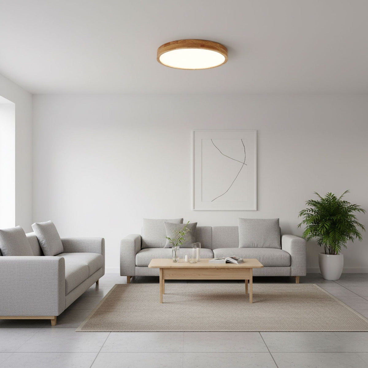 Scandinavian Wood Flush Mount Ceiling Light With Remote Dimming — Ashbury Home & Living