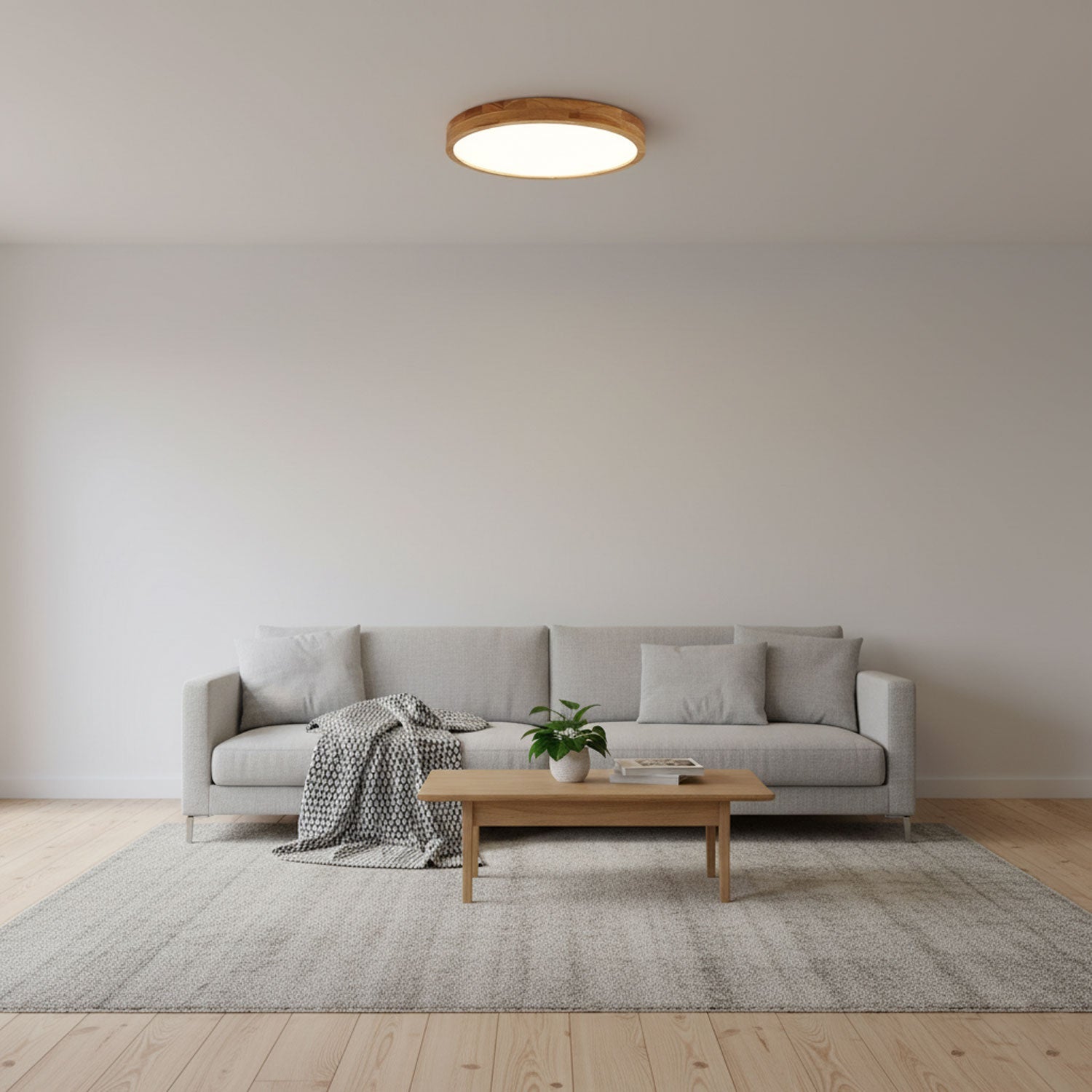 Minimalist Wood Flush Mount Ceiling Light With Round Shade