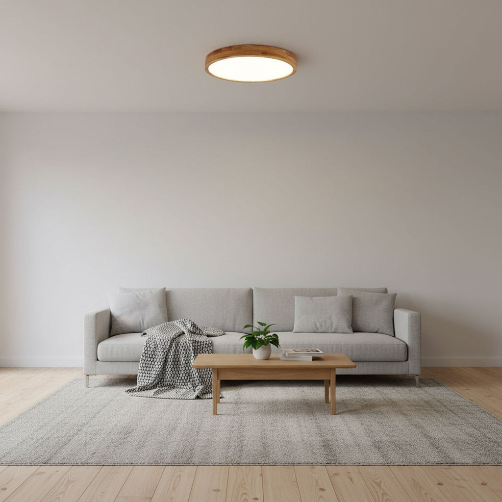 Scandinavian Wood Flush Mount Ceiling Light With Remote Dimming — Ashbury Home & Living
