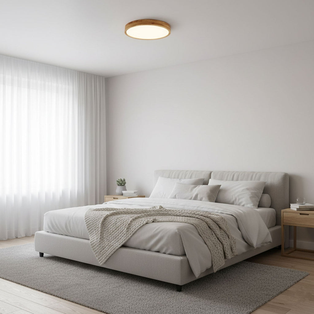 Scandinavian Wood Flush Mount Ceiling Light With Remote Dimming — Ashbury Home & Living