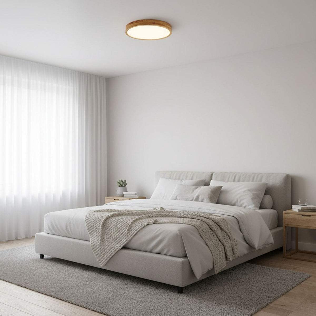 Scandinavian Wood Flush Mount Ceiling Light With Remote Dimming — Ashbury Home & Living