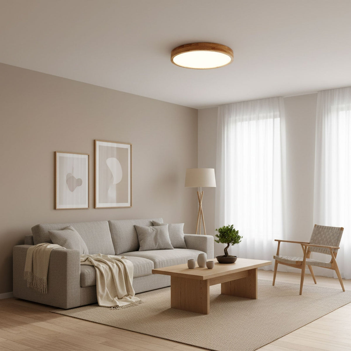 Scandinavian Wood Flush Mount Ceiling Light With Remote Dimming — Ashbury Home & Living