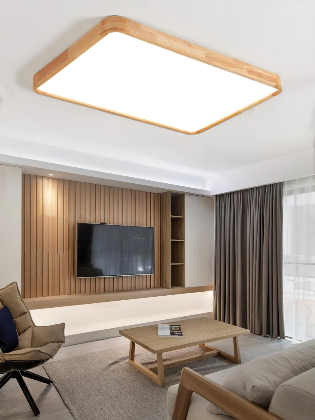 Minimalist Wood Flush Mount Ceiling Light With Round Shade