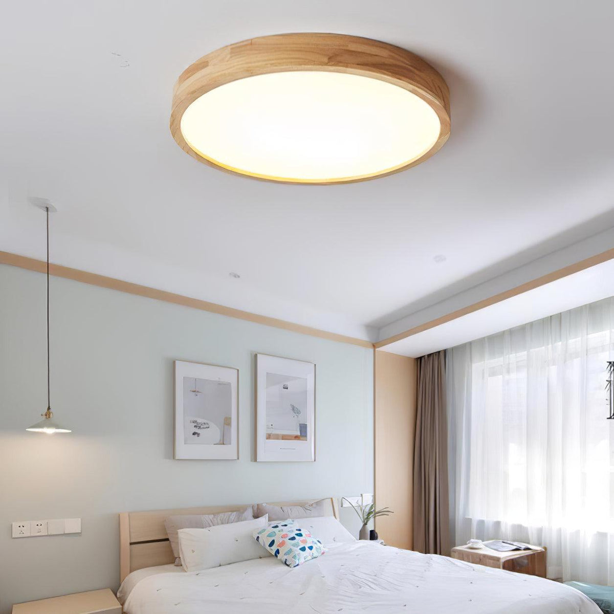 Scandinavian Wood Flush Mount Ceiling Light With Remote Dimming — Ashbury Home & Living