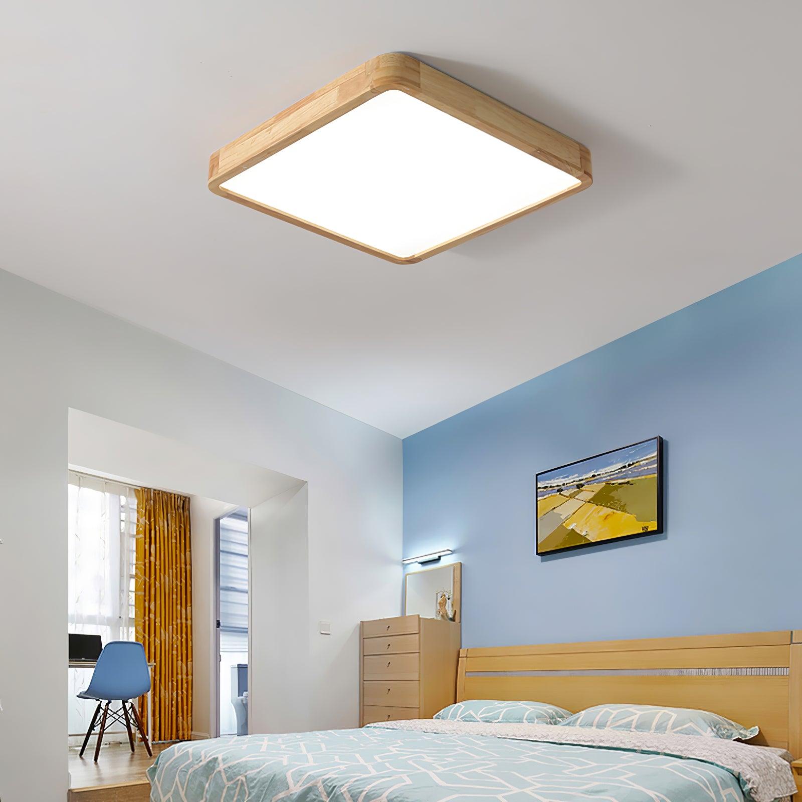 Minimalist Wood Flush Mount Ceiling Light With Round Shade