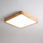 Minimalist Wood Flush Mount Ceiling Light With Round Shade