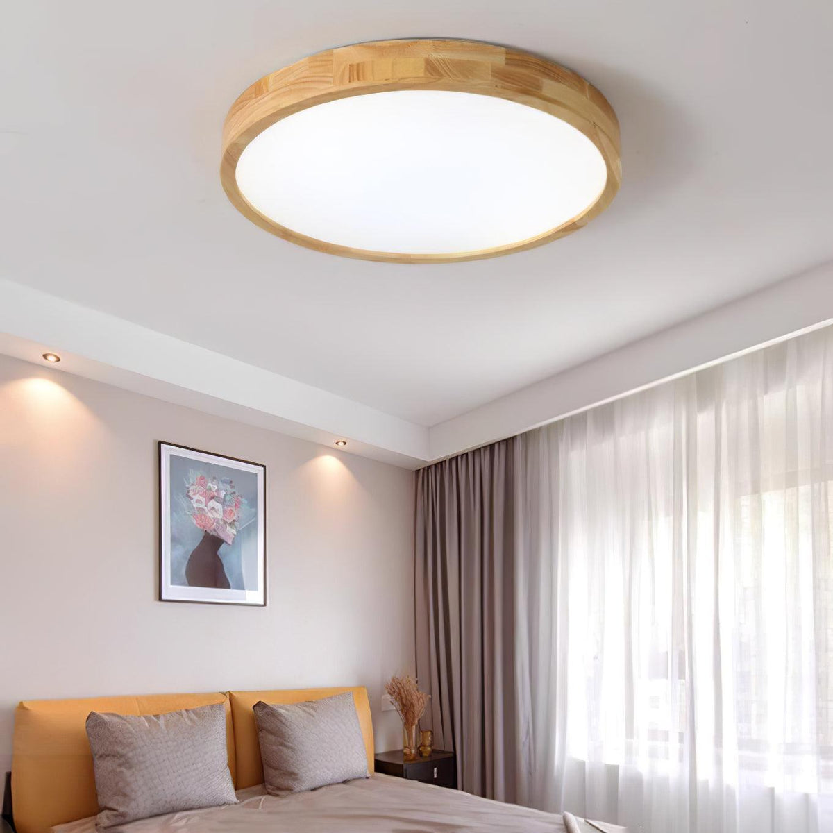 Scandinavian Wood Flush Mount Ceiling Light With Remote Dimming — Ashbury Home & Living