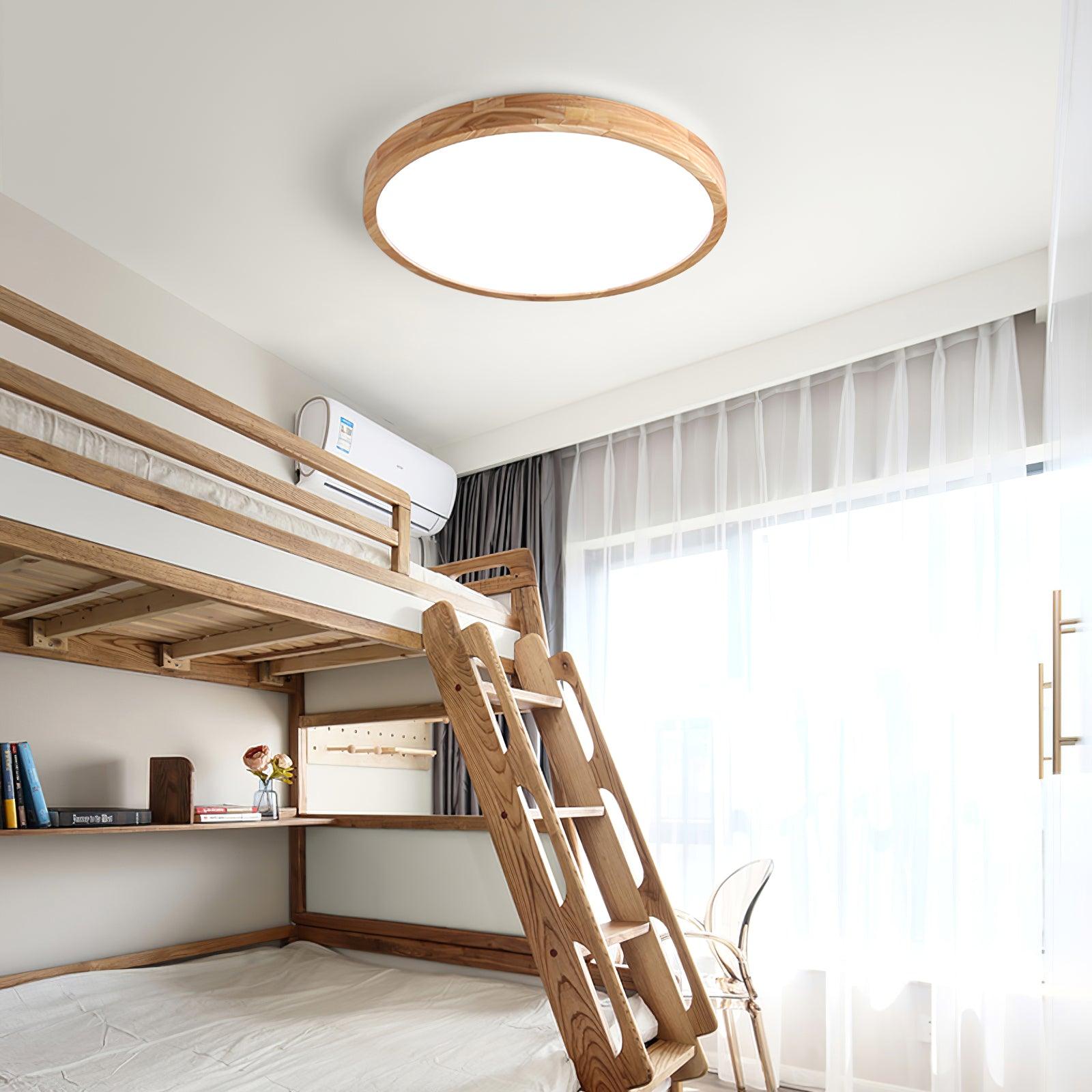 Minimalist Wood Flush Mount Ceiling Light With Round Shade