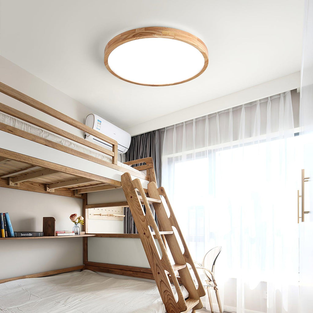 Scandinavian Wood Flush Mount Ceiling Light With Remote Dimming — Ashbury Home & Living