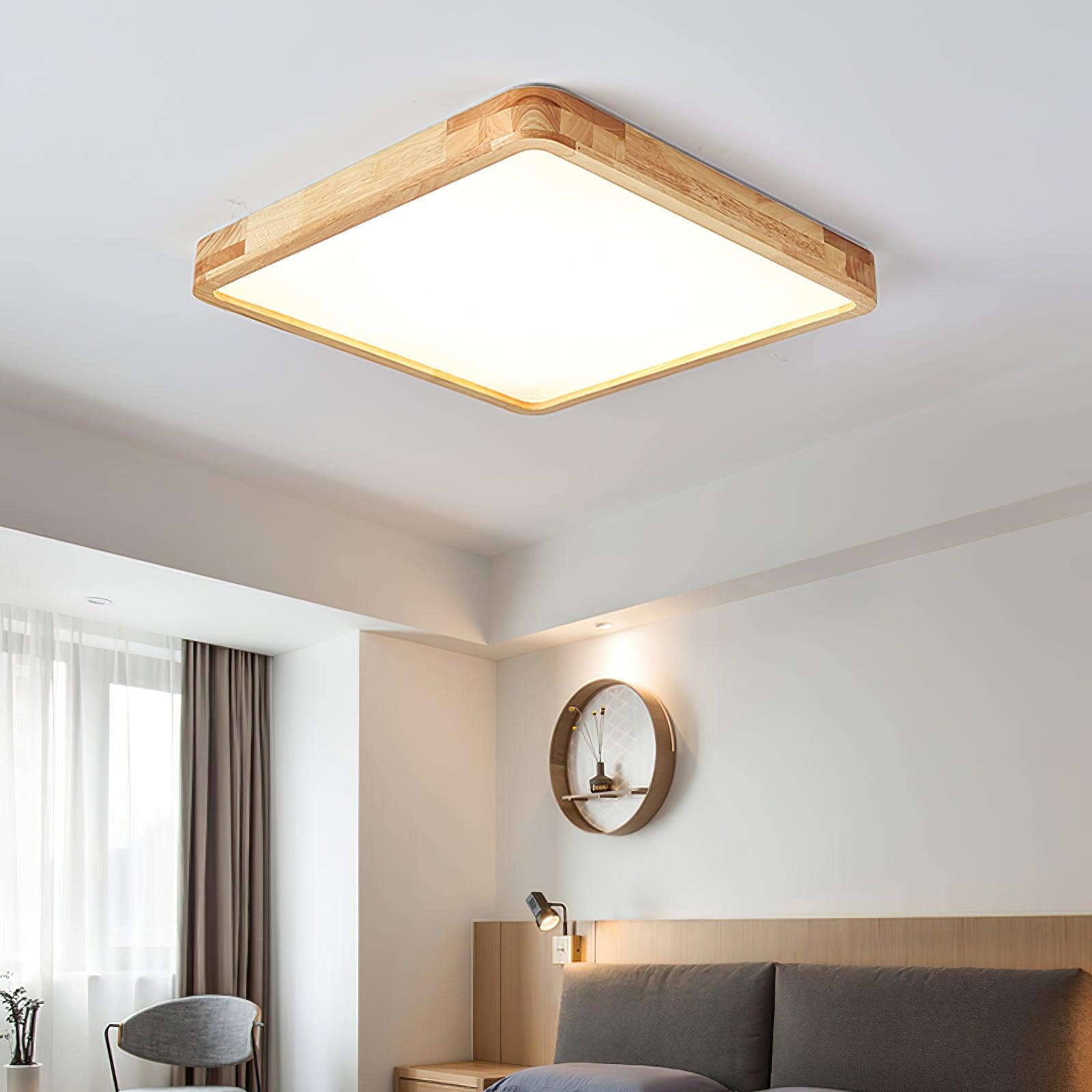 Minimalist Wood Flush Mount Ceiling Light With Round Shade