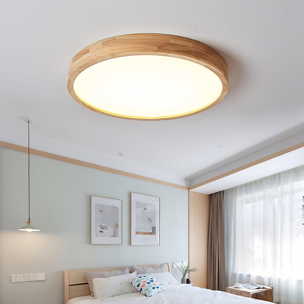 Scandinavian Wood Flush Mount Ceiling Light With Remote Dimming — Ashbury Home & Living
