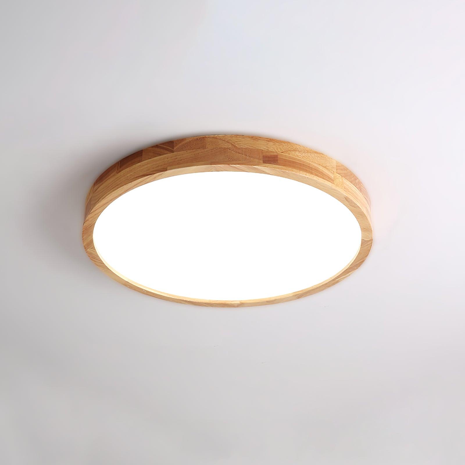 Minimalist Wood Flush Mount Ceiling Light With Round Shade